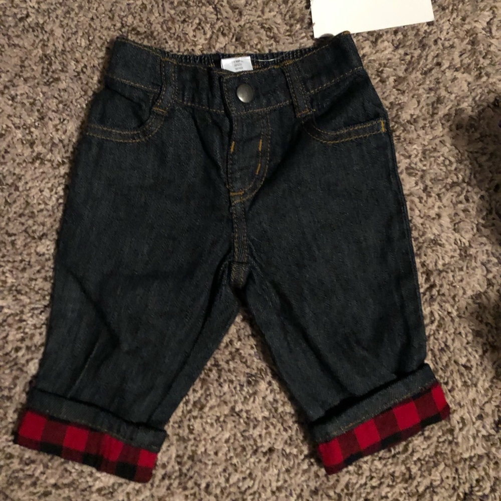 Baby jeans with plaid bottoms